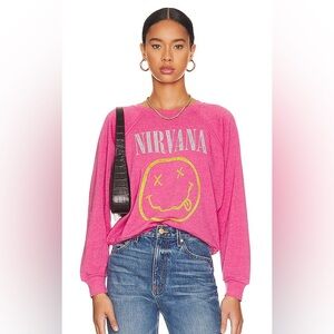 Daydreamer Nirvana Smiley Pink Raglan Barbiecore‎ Crewneck Sweater Medium